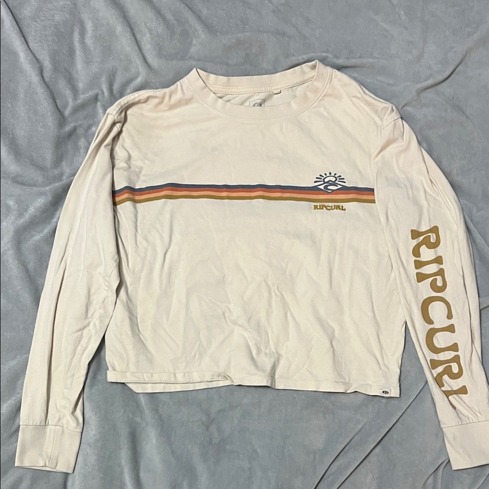Rip Curl Beige Long Sleeve Tee with Multicolor Stripes